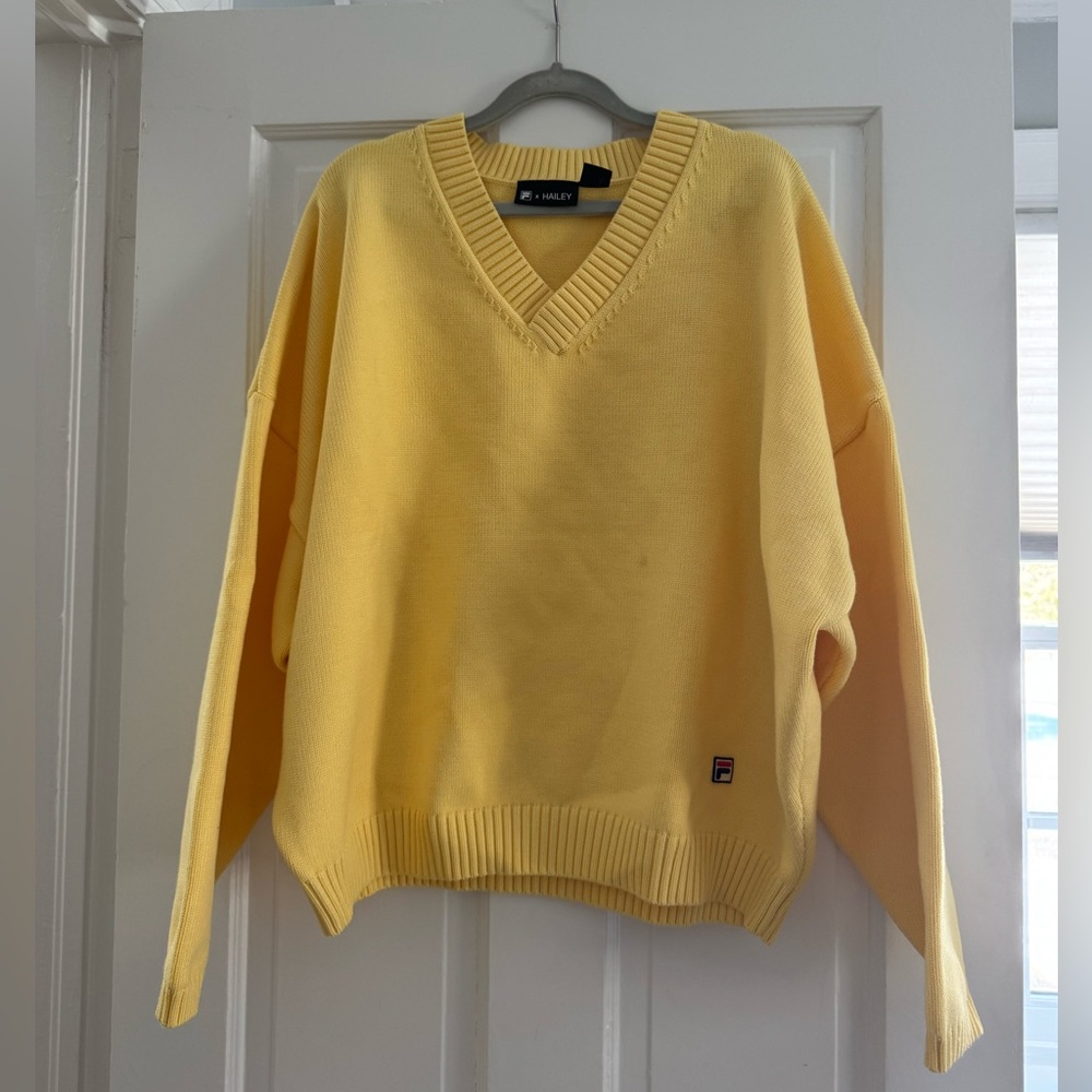 Fila x Hailey Bieber Bright Yellow V-Neck Sweater